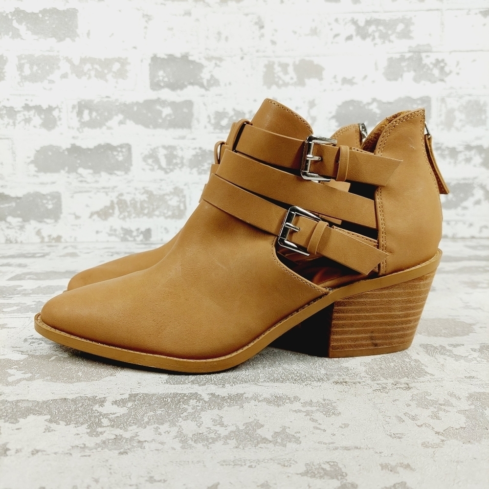 New Dolce Vita Ombree Tan Block Heel Buckle Ankle Boots B621